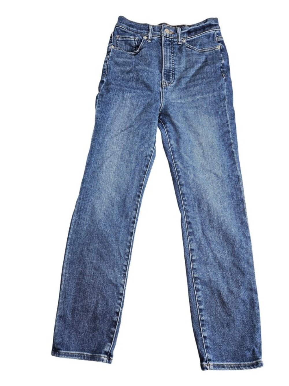 Express Slim Ankle Super High Rise Jeans Womens 4R Blue Med Wash Stretch Denim